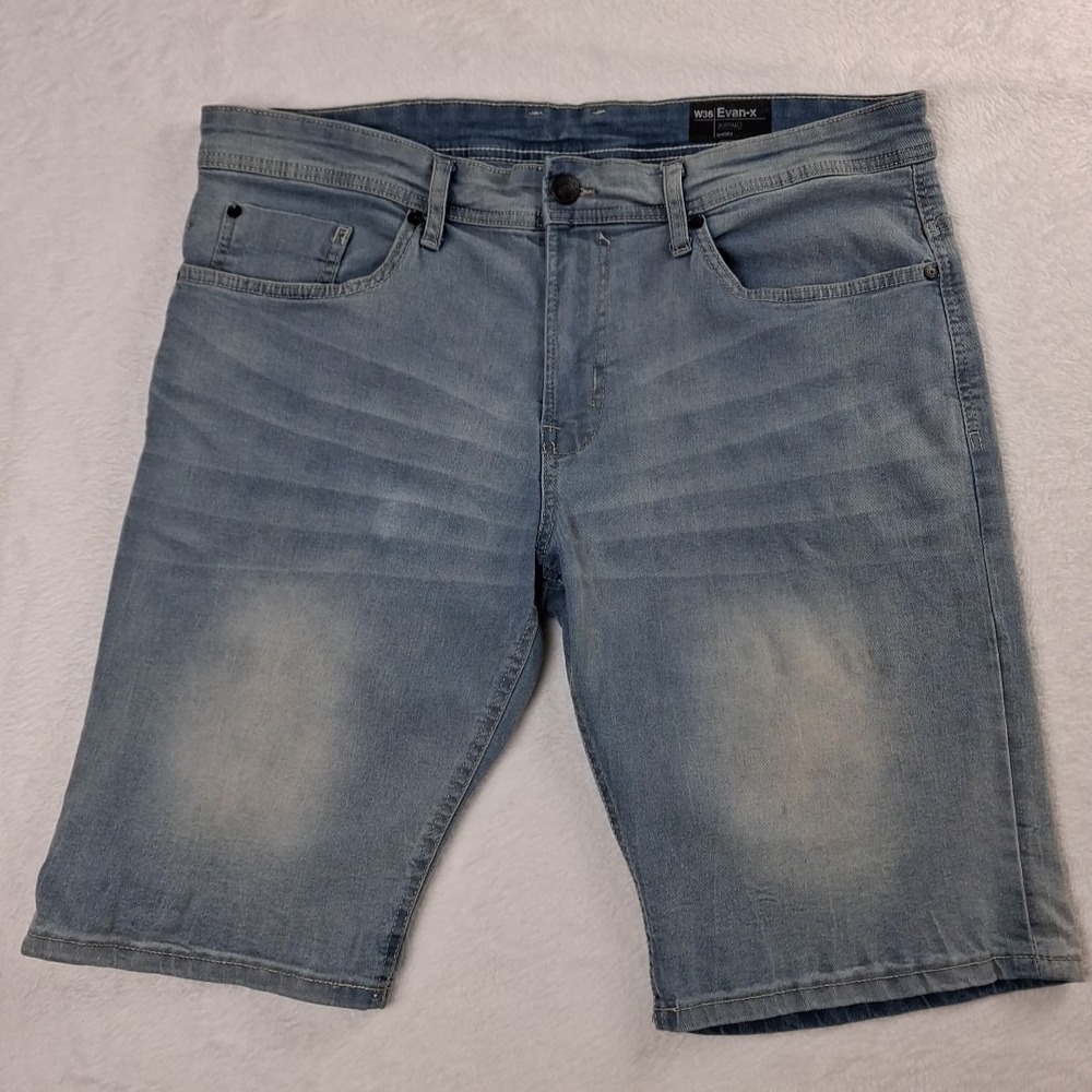 Buffalo David Bitton Evan-x Shorts Blue Jean Denim Distressed Men's Size 36